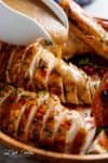 Crispy Skinned Slow Cooker Turkey is THE MOST succulent Turkey, WITHOUT brining OR marinading! This Turkey will have EVERYONE talking! cafedelites