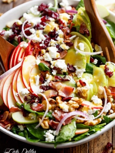 Top view of Honey Dijon Apple Bacon Cranberry Salad