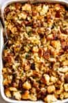 Sausage & Herb Stuffing Recipe is FULLY STUFFED with so much flavour, and perfect for serving as a Thanksgiving side with gravy!