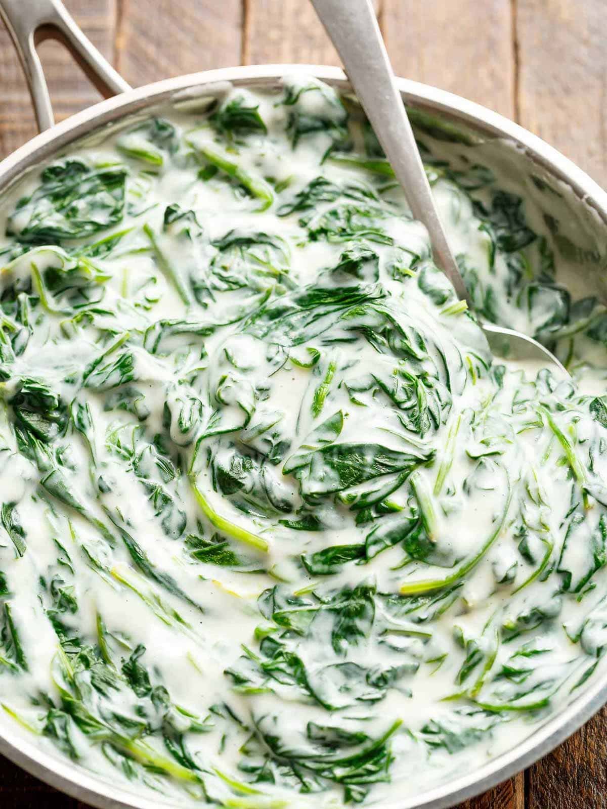 Easy Creamed Spinach in a bowl