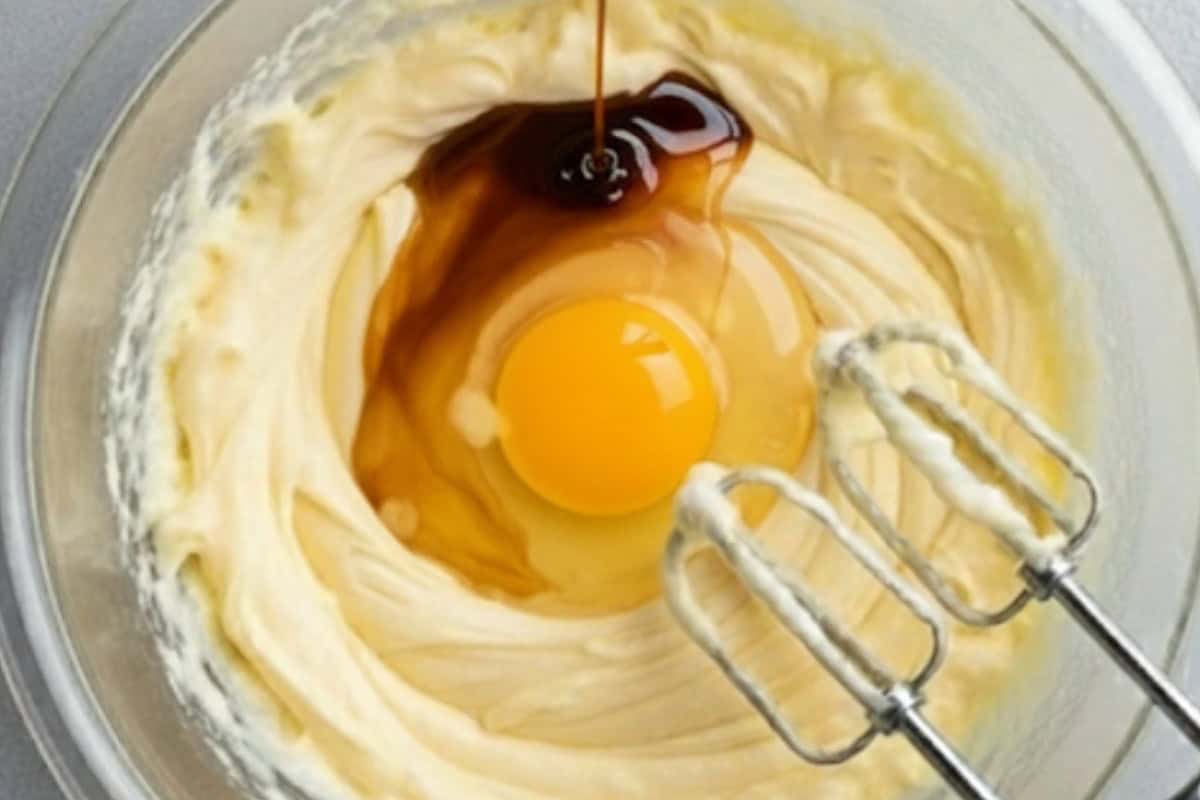 Beat in the vanilla extract and egg, mixing until fully combined.
