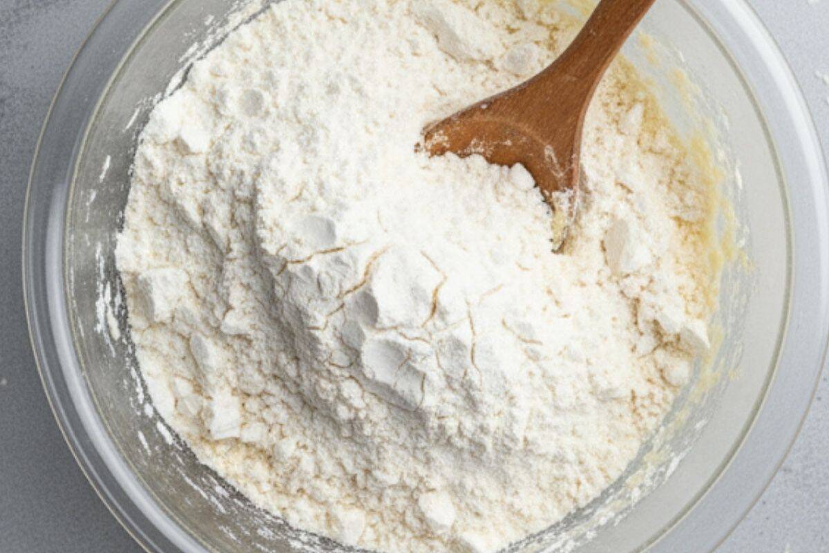 Add 2 cups of flour along with the baking powder and salt.