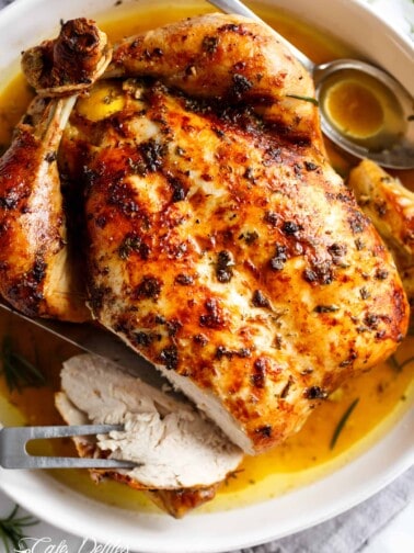 Top view of Garlic Herb Butter Roast Chicken