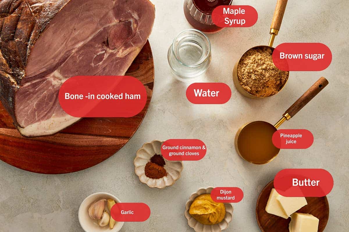 ingredients for baked Maple Glazed Ham