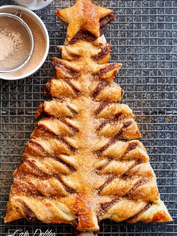 Nutella Churro Christmas Tree Puff Pastry on grill
