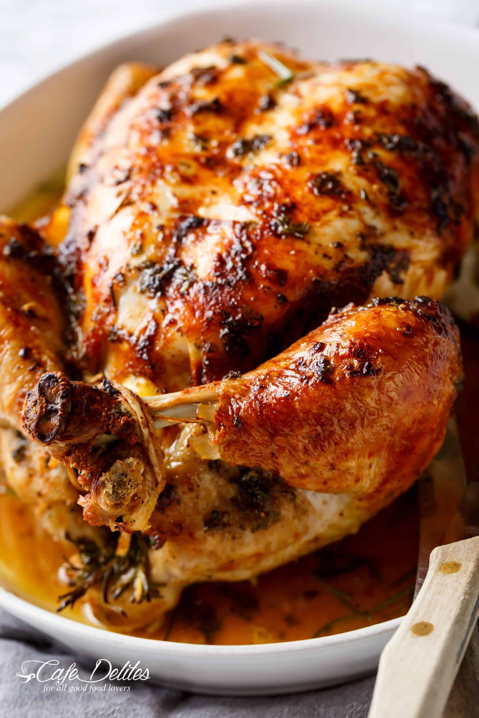 Garlic Herb Butter Roast Chicken - Cafe Delites