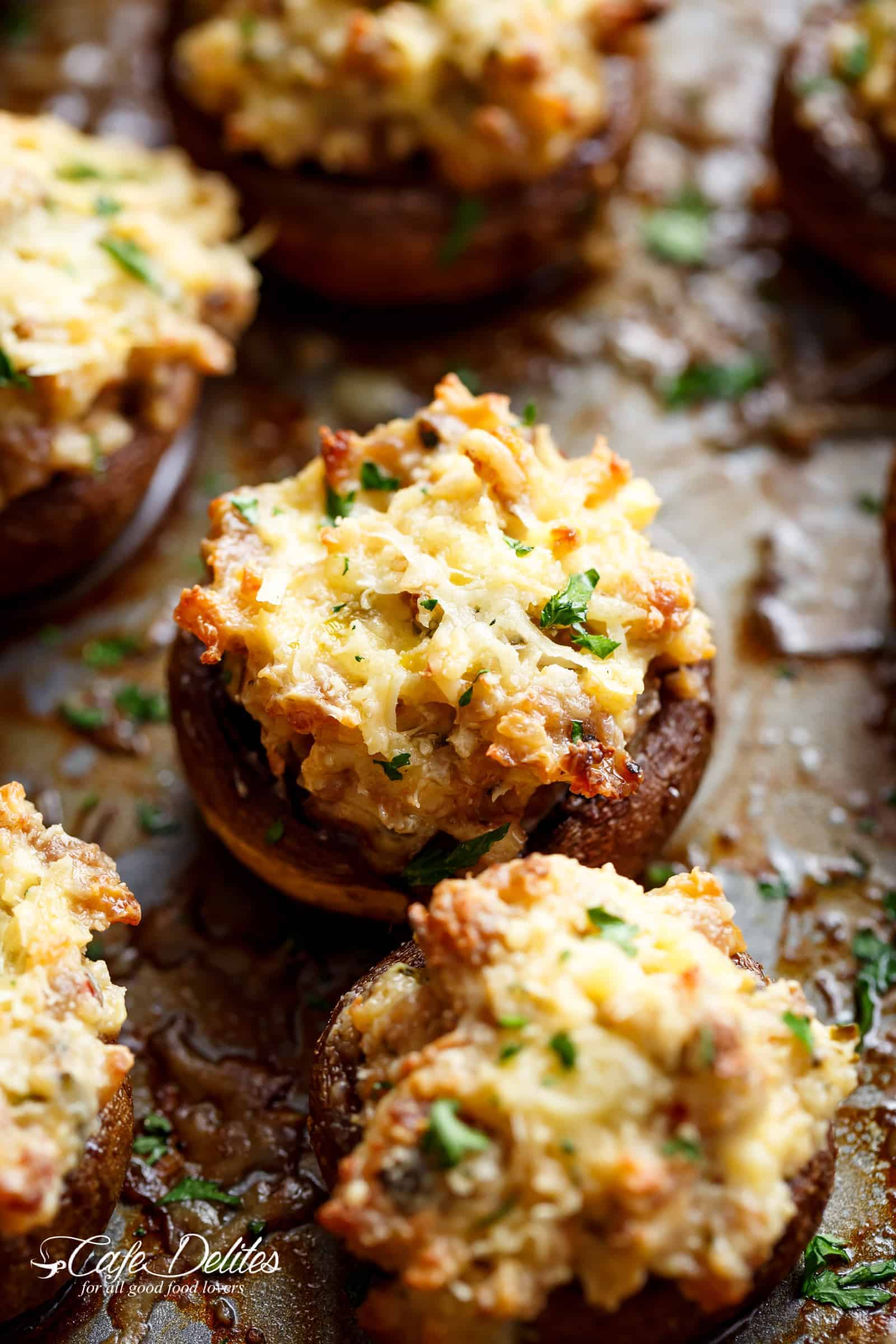 Sausage Cream Cheese Dip Stuffed Mushrooms - Cravings Happen