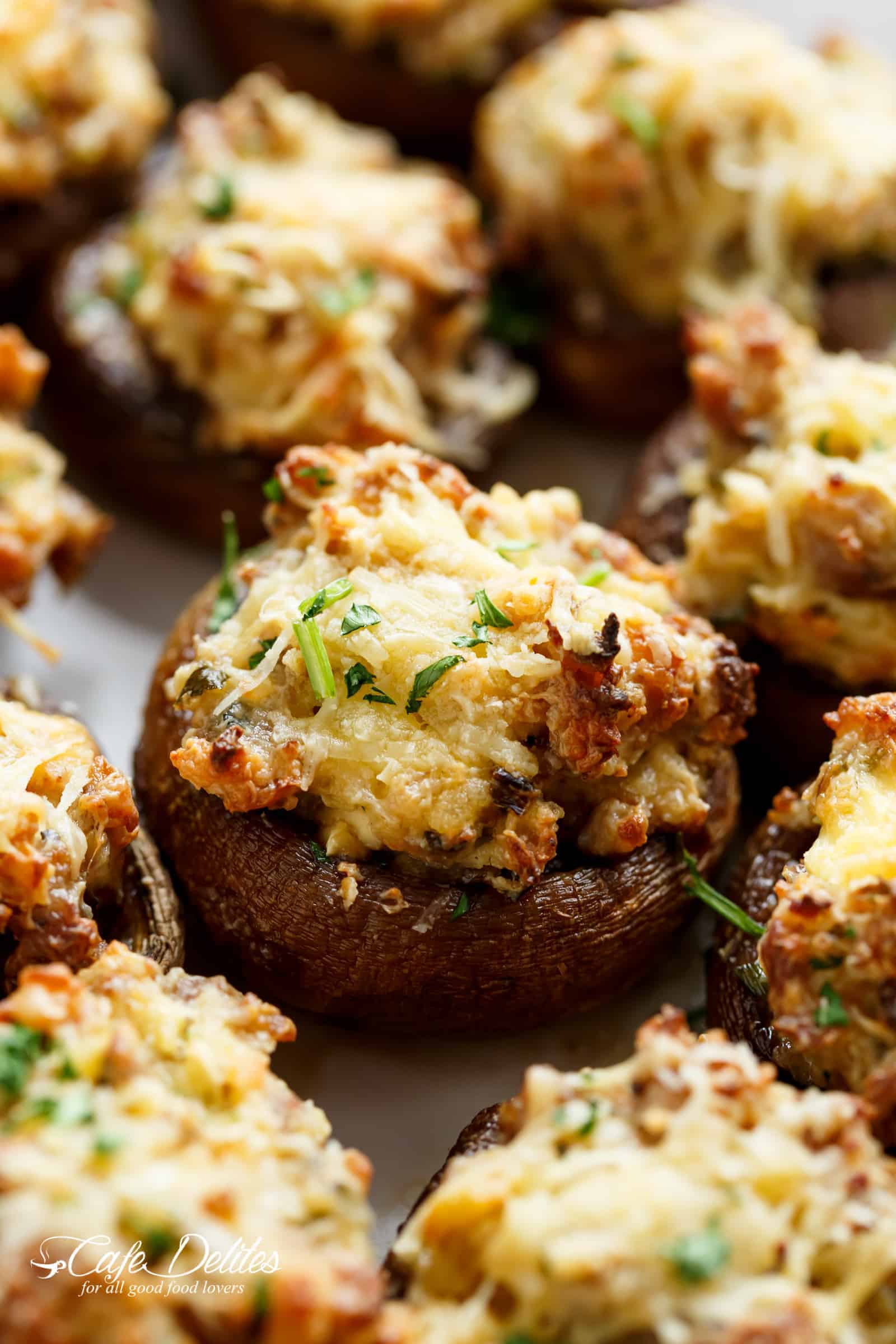 Sausage Cream Cheese Dip Stuffed Mushrooms | cafedelites.com