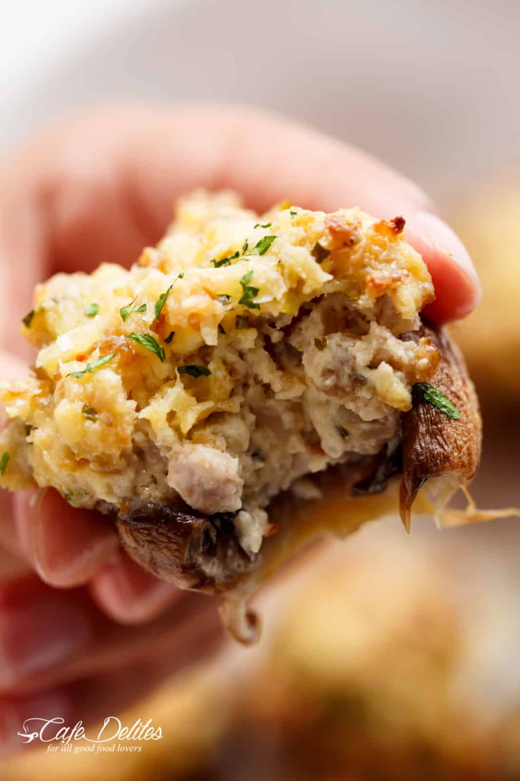 With every bite, you get the crunch on the outside thanks to broiling the parmesan, then the soft and creamy inside, PLUS the added juicy texture of that fleshy and meaty mushroom. | cafedelites.com