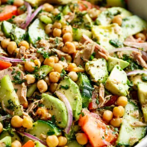 Avocado Chickpea Tuna Salad with a lemon dressing is perfect for lunch or dinner Avocado Chickpea Tuna Salad Recipe