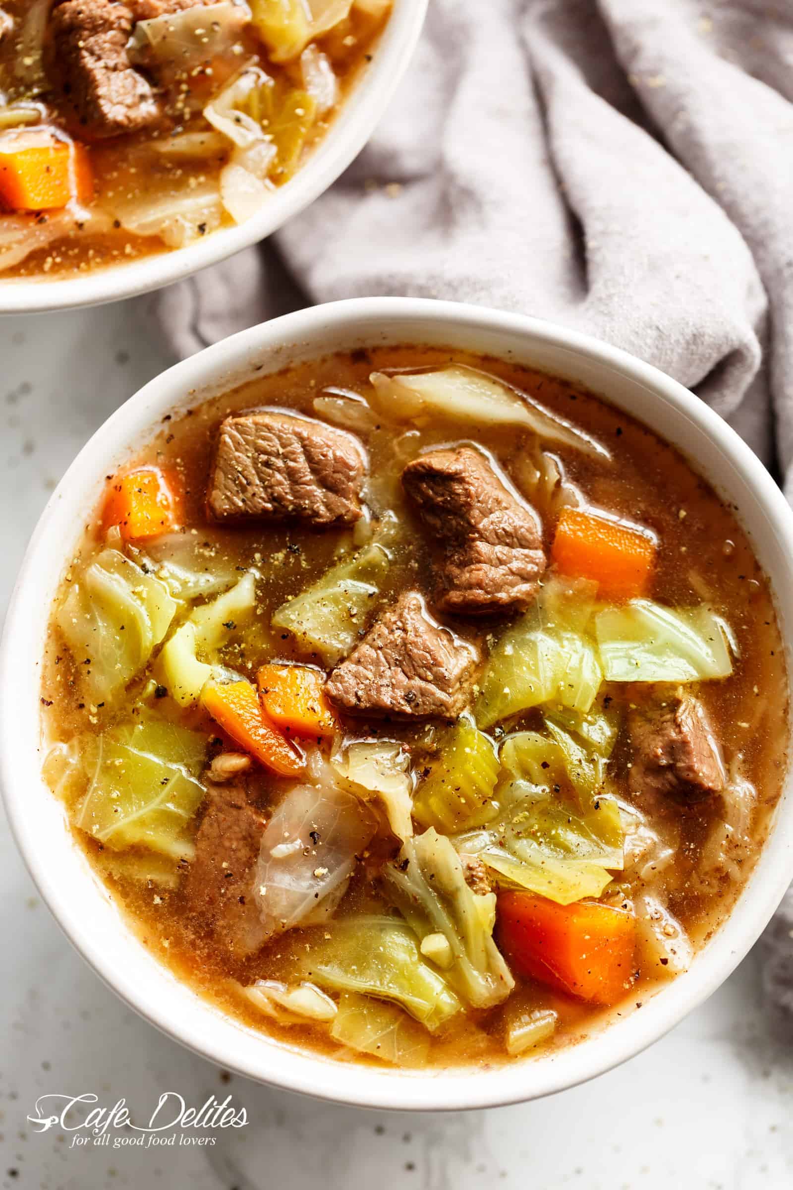 Beef Cabbage Soup is quick to make, healthy, low in carbs and full of delicious flavour! | cafedelites.com