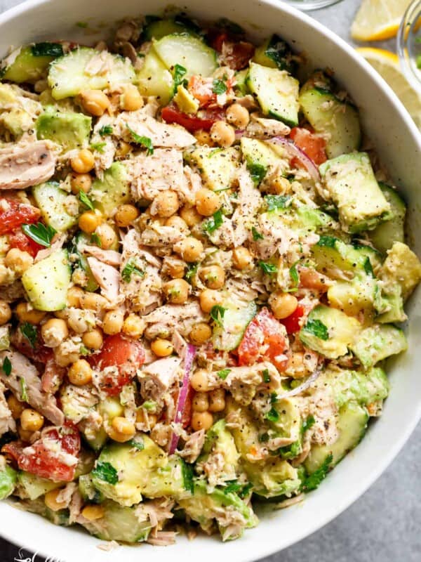 Avocado Chickpea Tuna Salad in a bowl