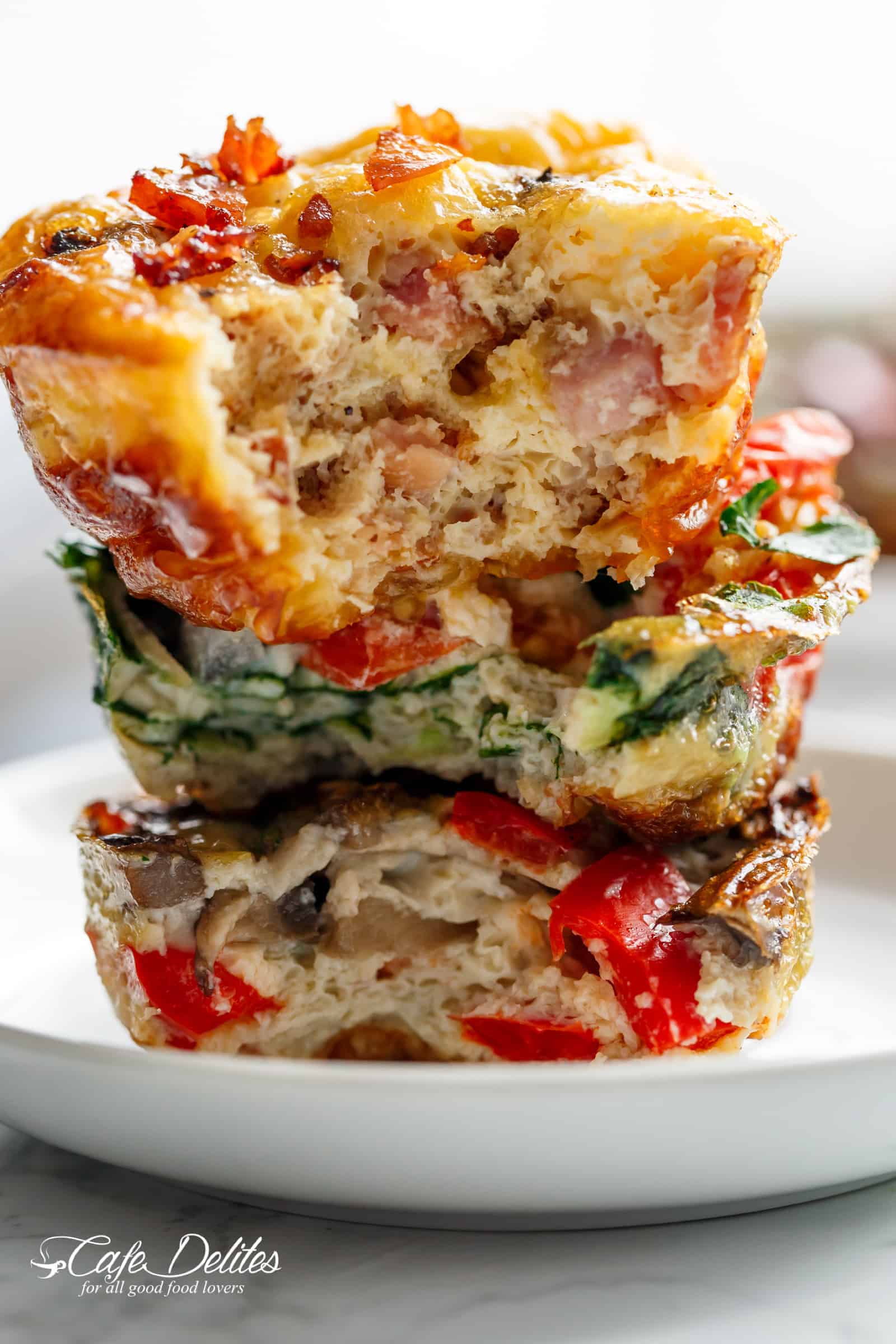 Breakfast Egg Muffins 3 Ways are low carb, filling and quick to grab while running out of the door! | cafedelites.com