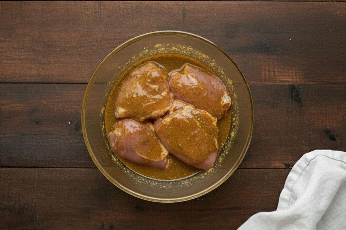 Marinated the chicken in the bowl.