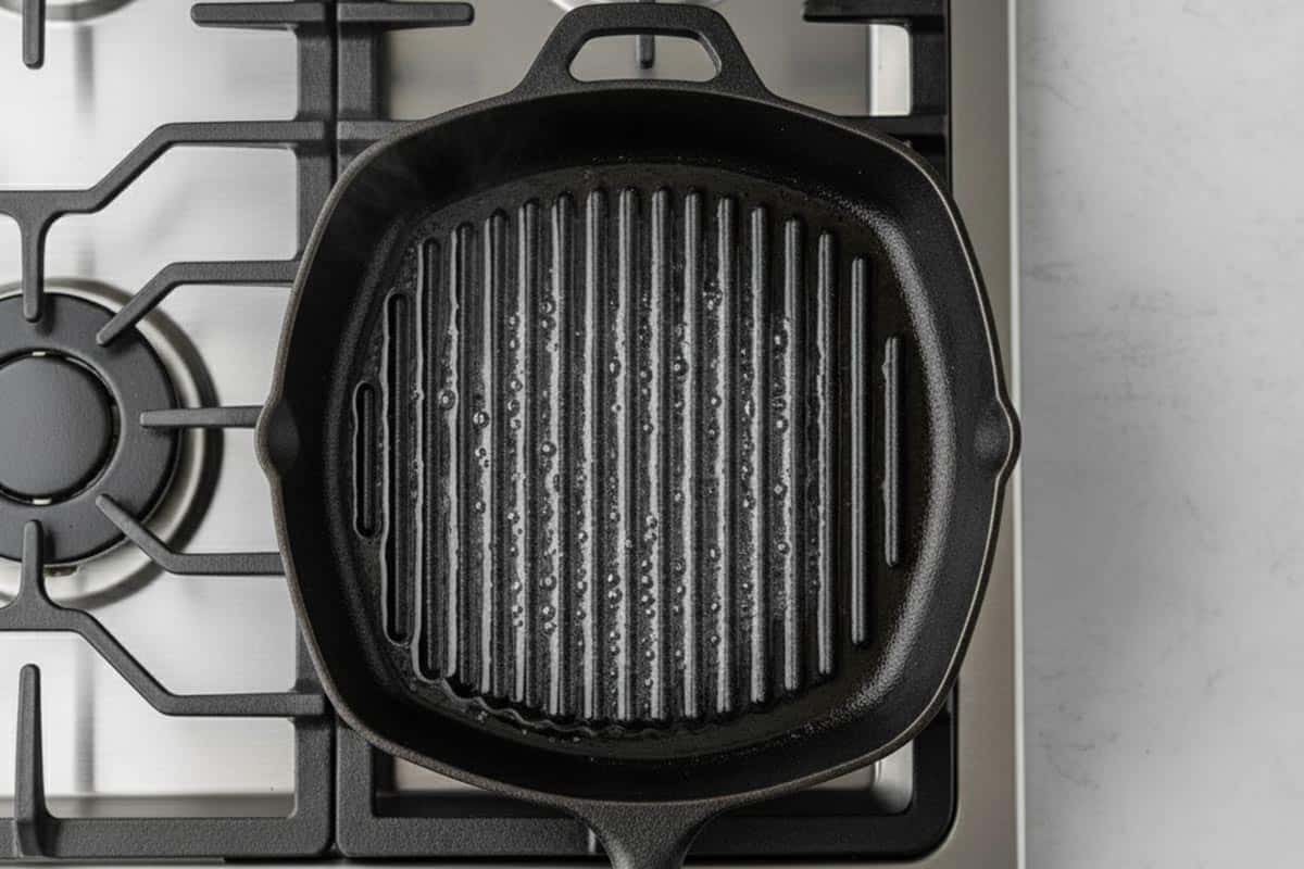 Heating the pan with oil.