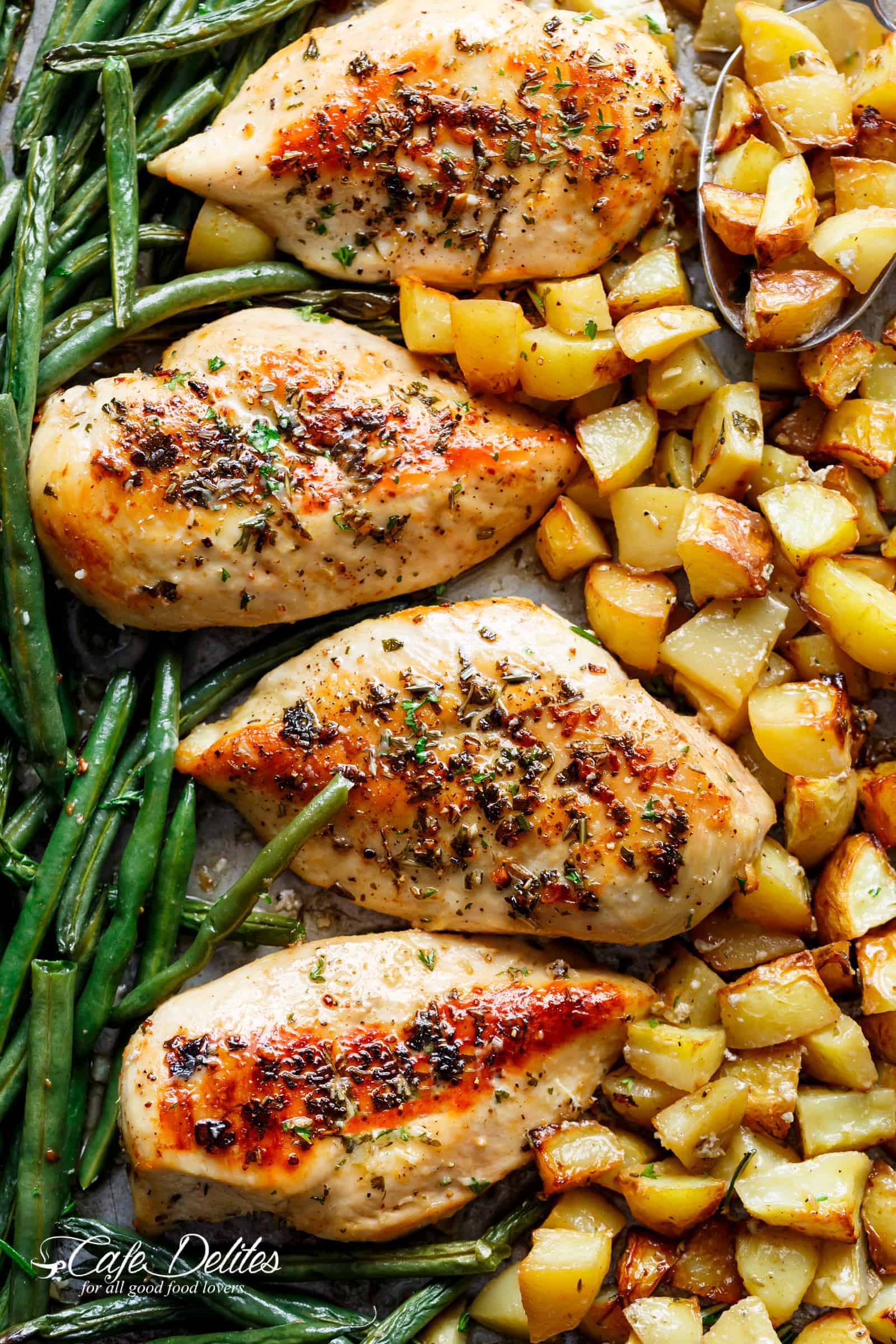 Sheet Pan Garlic Herb Butter Chicken & Potatoes - Cafe Delites