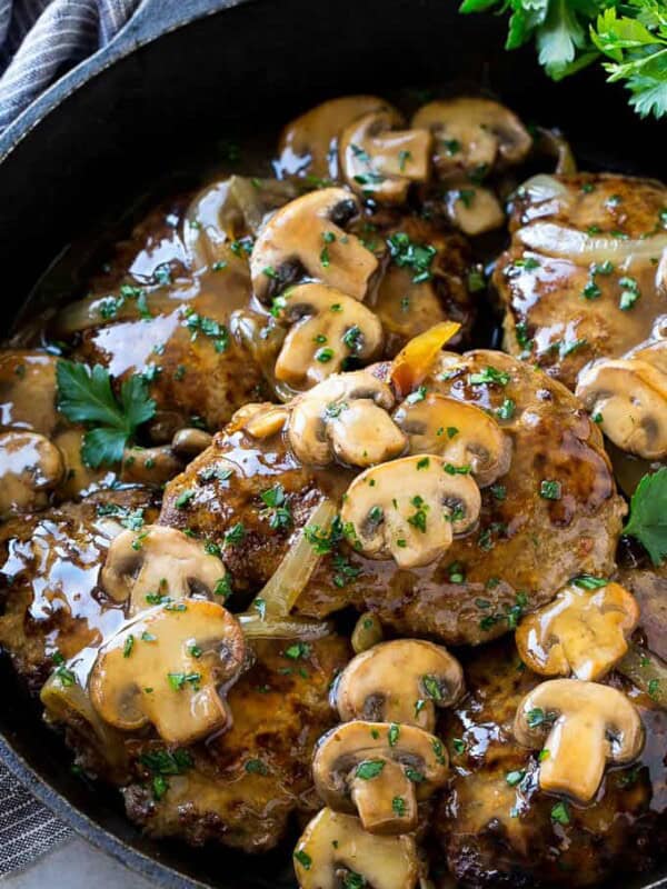 Salisbury steak in mushroom gravy is a quick dinner option.