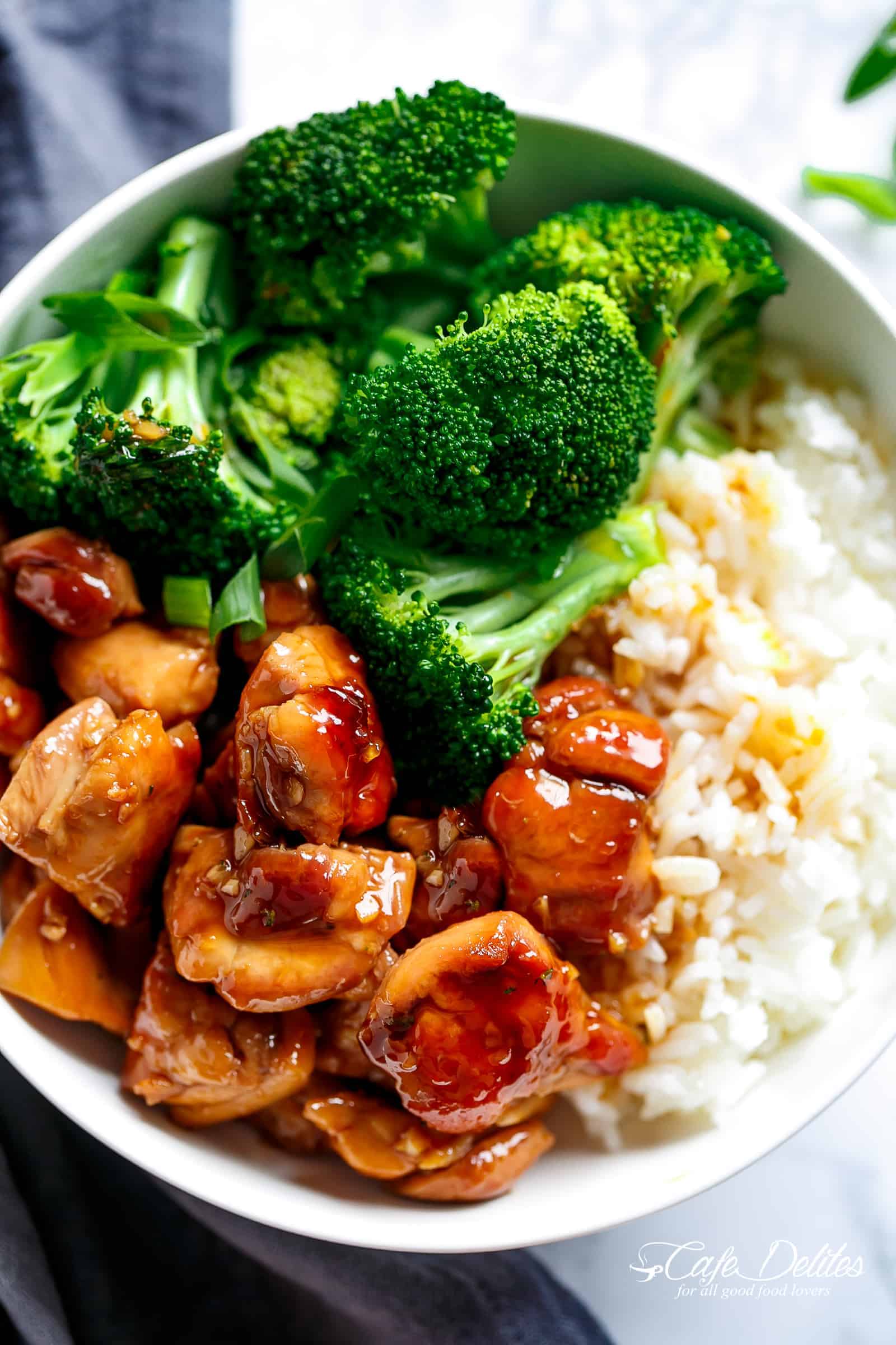 Teriyaki Chicken And Rice Bowls with broccoli