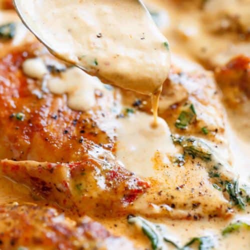 Creamy Tuscan Chicken packed with spinach and sun dried tomatoes in a thick and creamy par Creamy Tuscan Chicken (LOW CARB)