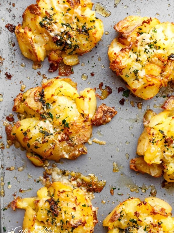 Crispy Garlic Butter Parmesan Smashed Potatoes are just like buttery and garlicky French fries or crispy hot chips.