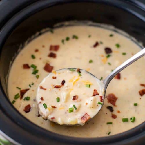 This skinny potato soup is made entirely in the slow cooker and tastes just like a loaded  Skinny Slow Cooker Potato Soup