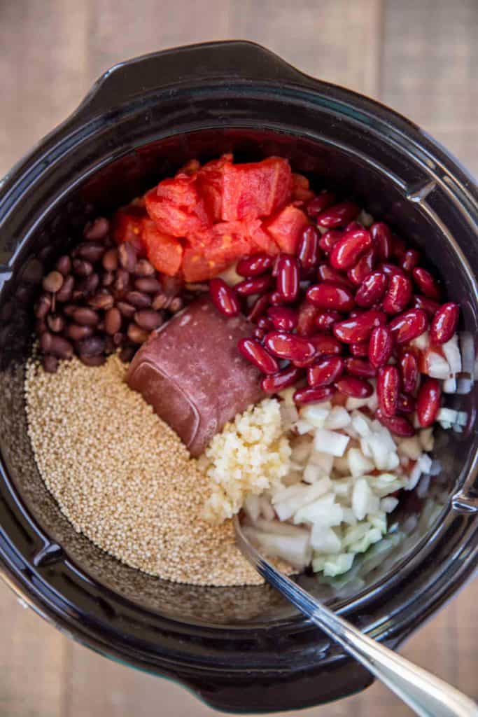 Slow Cooker Vegetarian Quinoa Chili is a set it and forget it hearty chili with black bean Slow Cooker Vegetarian Quinoa Chili