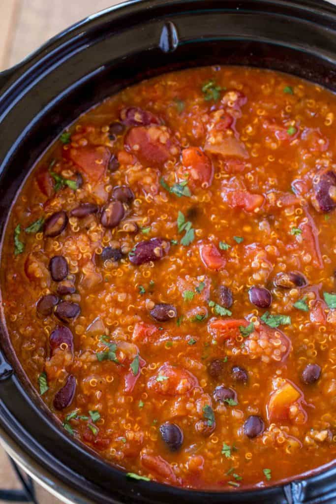 Slow Cooker Vegetarian Quinoa Chili is a set it and forget it hearty chili with black bean Slow Cooker Vegetarian Quinoa Chili