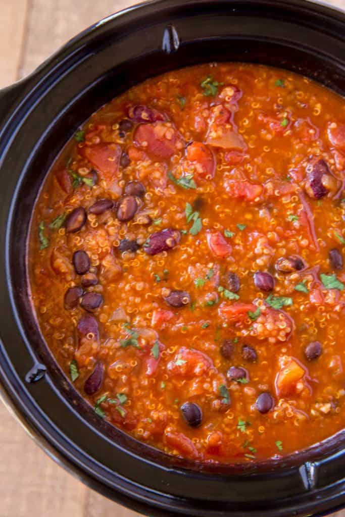 Slow Cooker Vegetarian Quinoa Chili is a set it and forget it hearty chili with black bean Slow Cooker Vegetarian Quinoa Chili