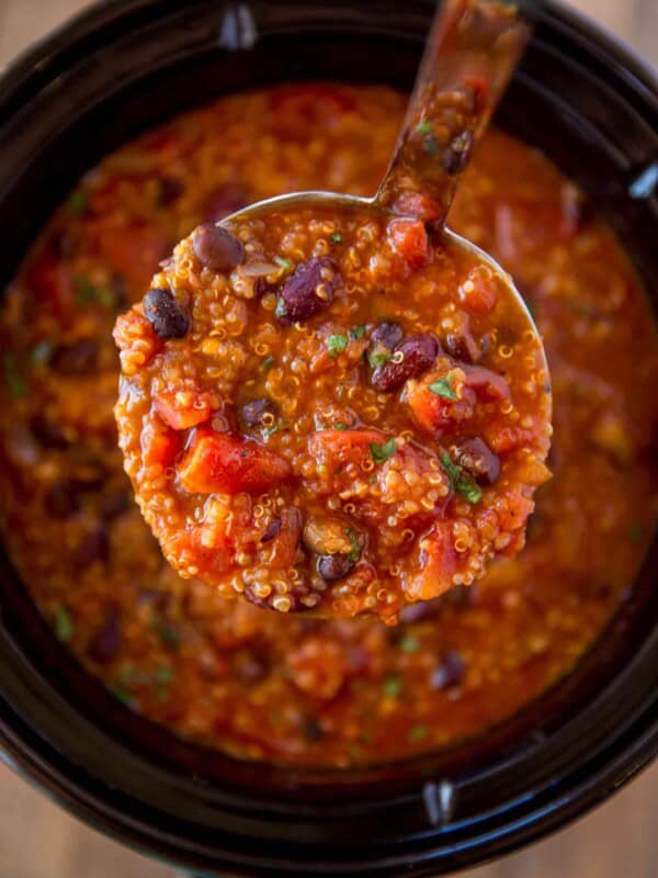 Ladle of Vegetarian Quinoa Chili from the bowl