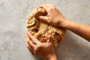 dough coming together while mixing