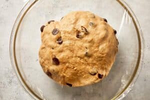 dough rising in bowl until doubled in size