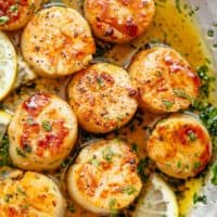 Lemon Garlic Butter Scallops on a pan