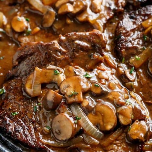 Steaks With Mushroom Gravy is simple and delicious with a quick and easy homemade gravy ma Steaks With Mushroom Gravy