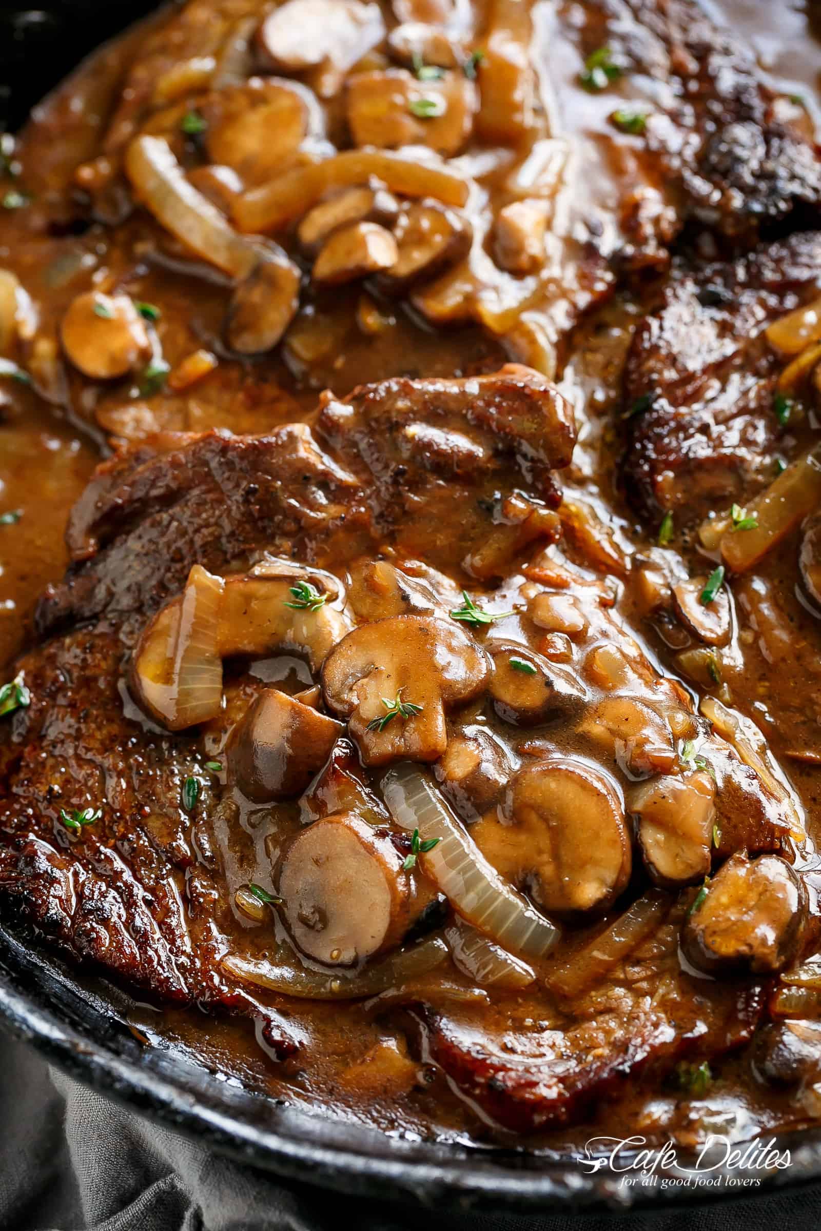 Ribeye Steaks With Mushroom Gravy is simple and delicious for any steak and gravy fan! | cafedelites.com