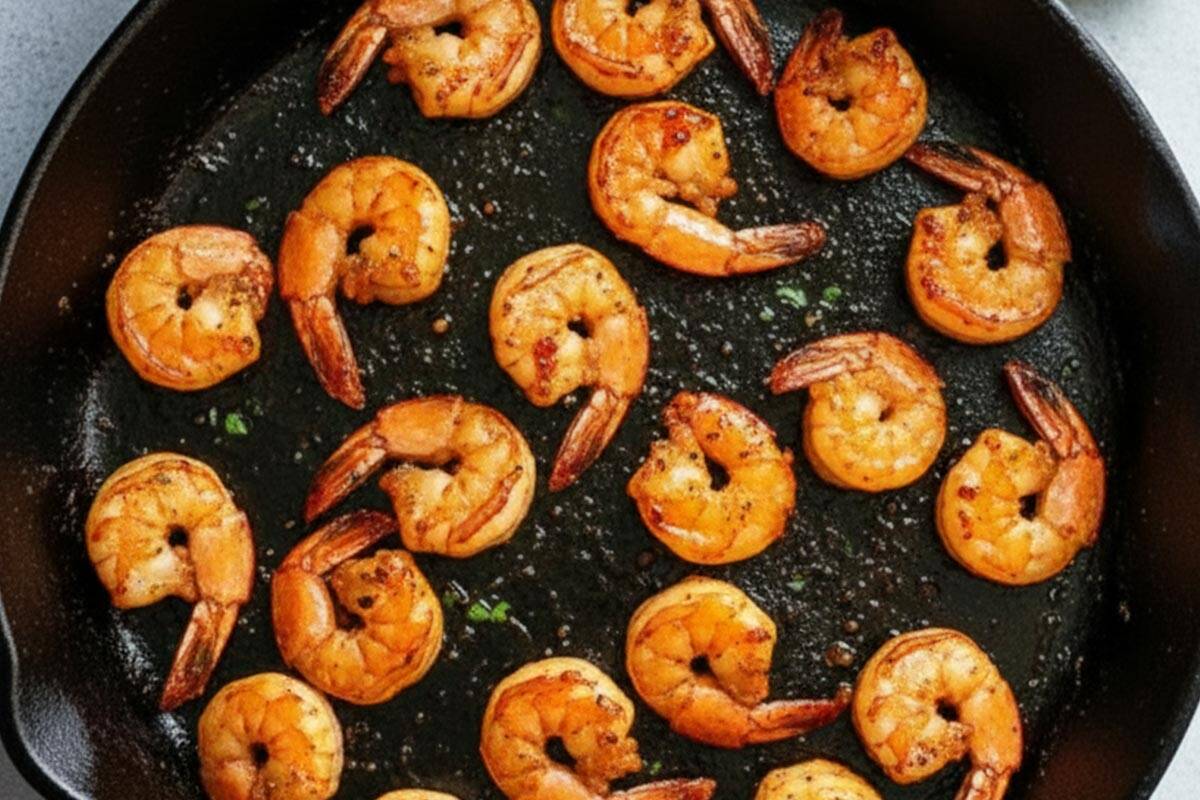 Searing the first batch of the shrimp. - 6