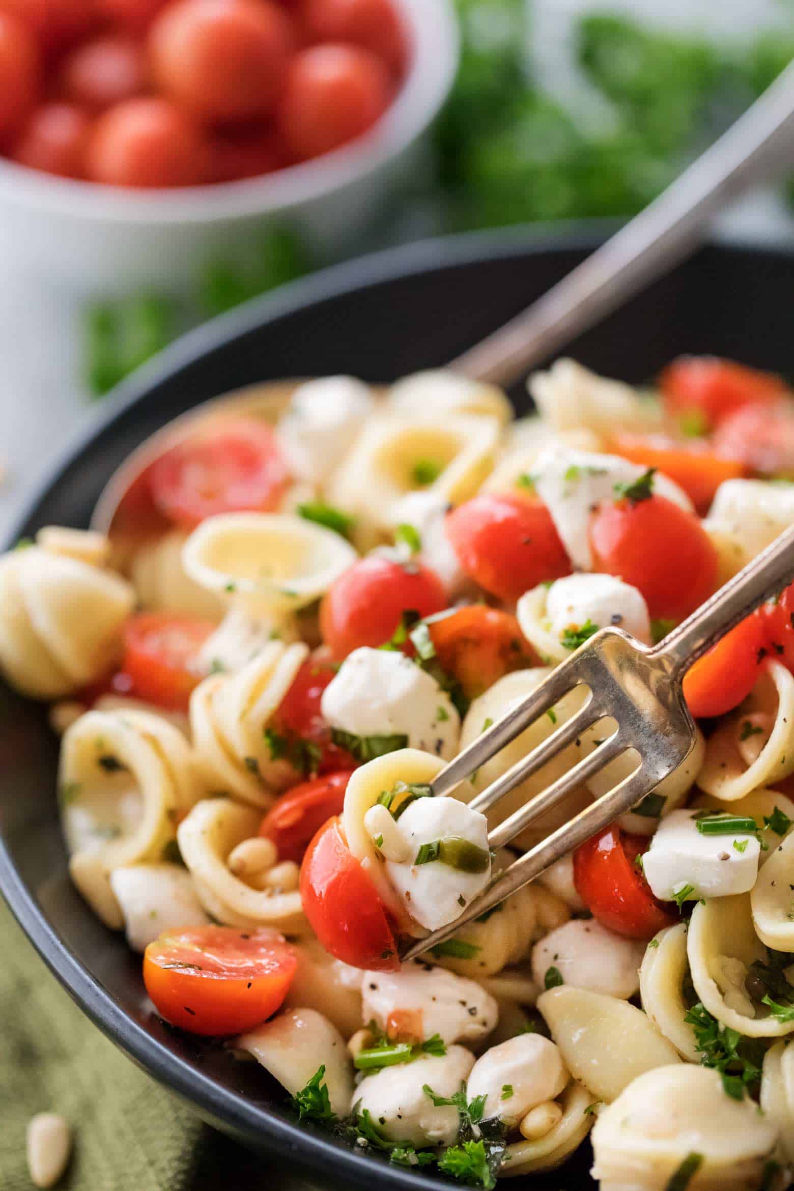 The perfect Caprese pasta salad for a potluck or summer bbq Caprese Pasta Salad