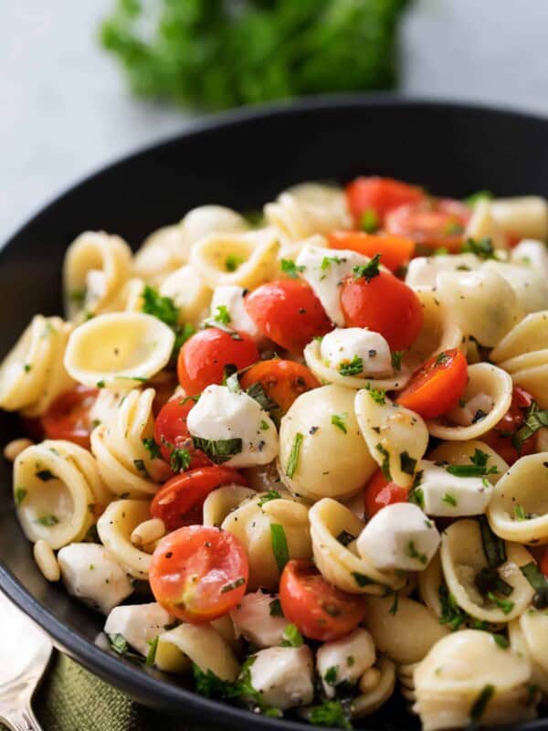 Caprese Pasta Salad in a bowl