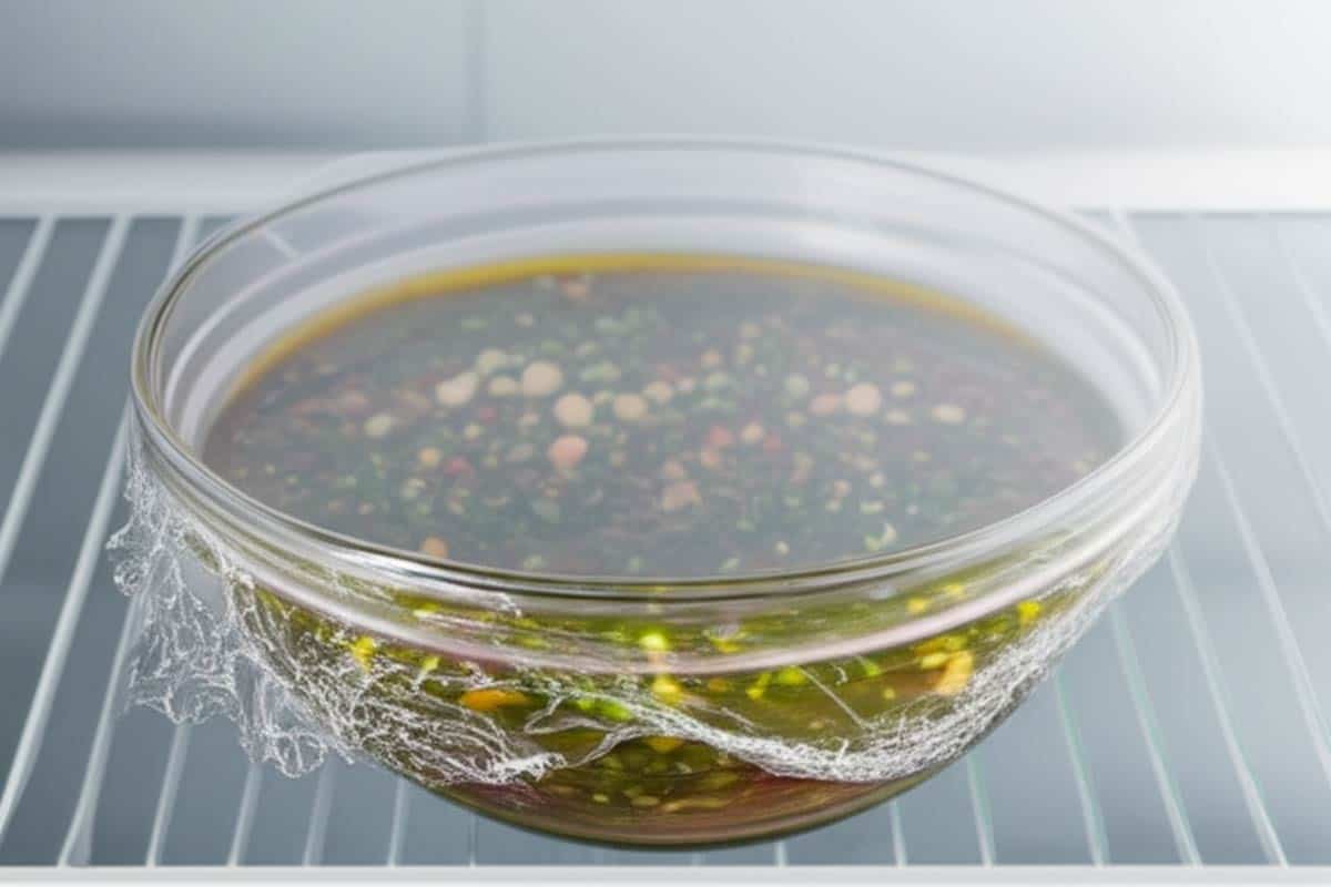 Chimichurri in a bowl with cover.