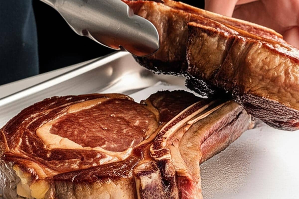 Steaks in a tray.