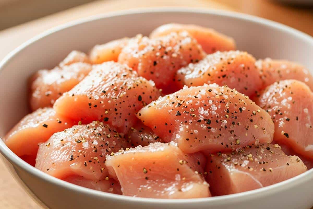 Chicken seasoned with salt and pepper.