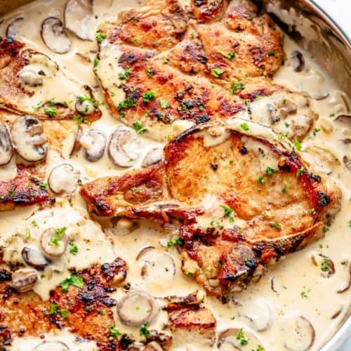 Deliciously Easy Pork Chops with Creamy Garlic Herb Mushroom Sauce is a super easy dinner  Pork Chops With Creamy Mushroom Sauce