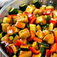 This honey soy chicken and vegetables is chunks of chicken and colorful veggies, all topped off with a sweet and savory sauce. The perfect easy dinner for a busy week night!