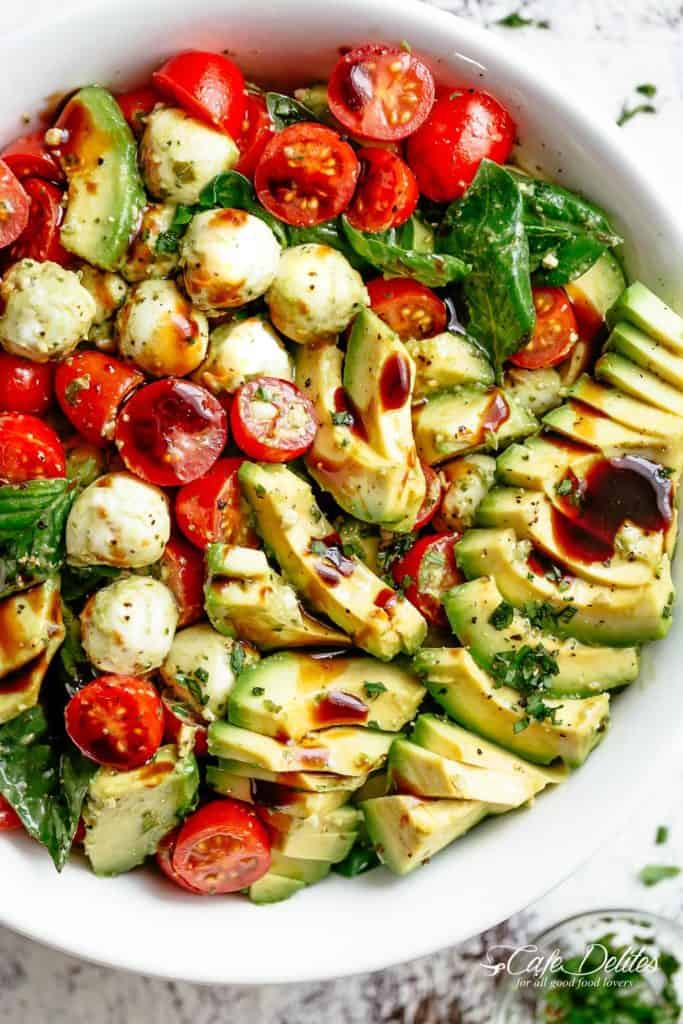 Avocado Caprese Salad in a bowl