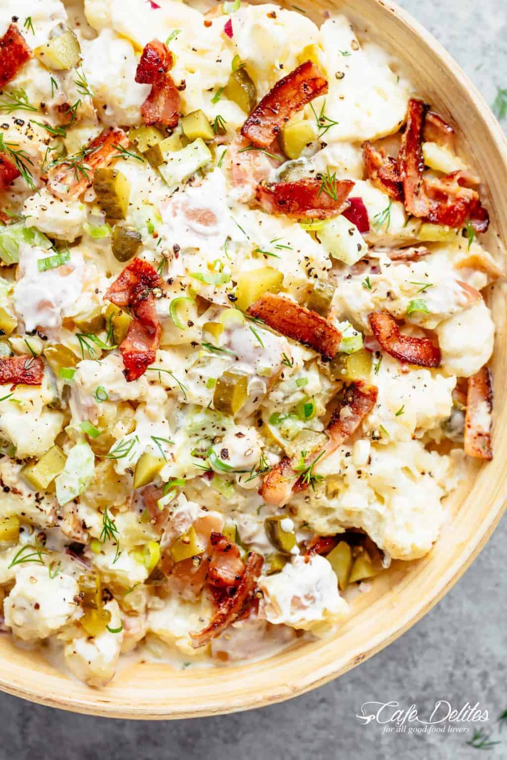 Potato Salad with Bacon & Dill Pickles - Cafe Delites