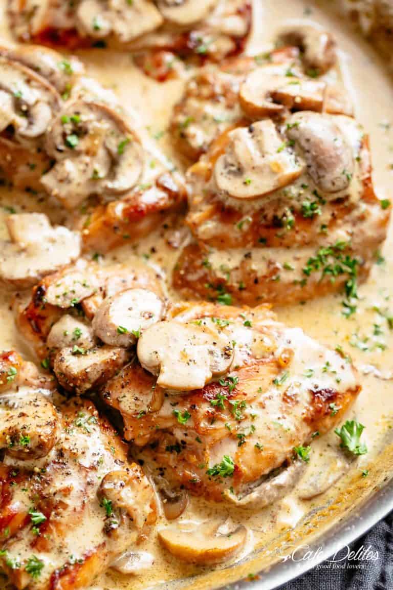 Chicken Thighs With Creamy Mushroom Garlic Sauce - Cafe Delites