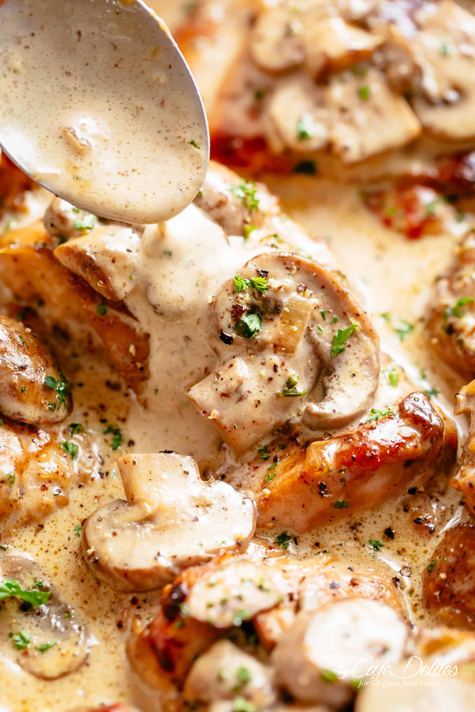 Chicken Thighs With Creamy Mushroom Garlic Sauce - Cafe Delites