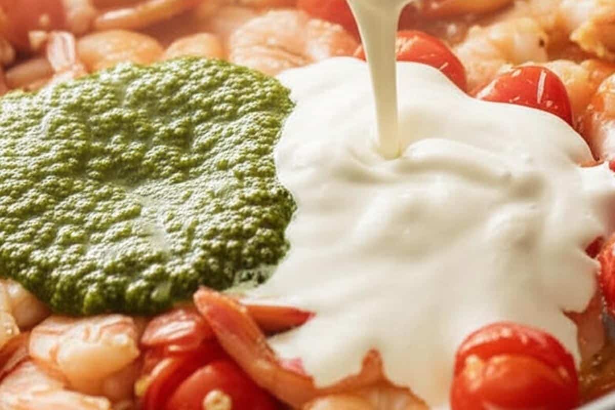 Added pesto, half and half, and half of the parmesan cheese.