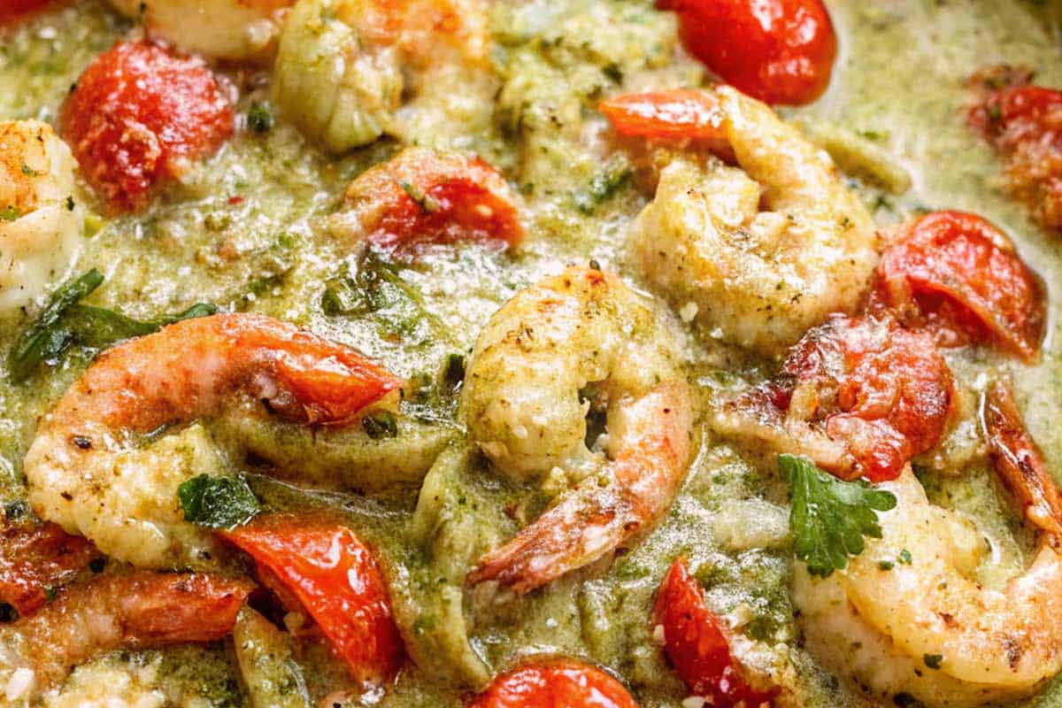 Sprinkled in the chopped parsley with the parmesan over the creamy shrimp and tomatoes.