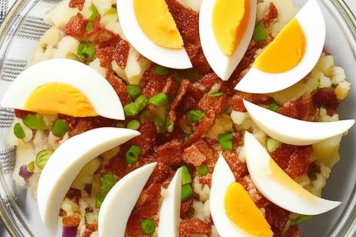 top with the remaining green onions, crispy bacon, and quartered boiled eggs before serving.