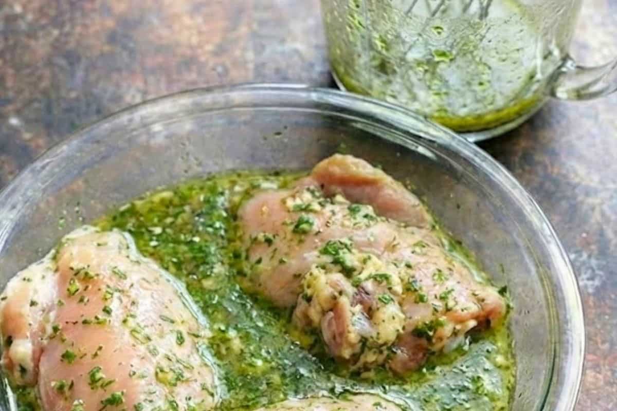 Add the chicken to the dish and coat well - 4